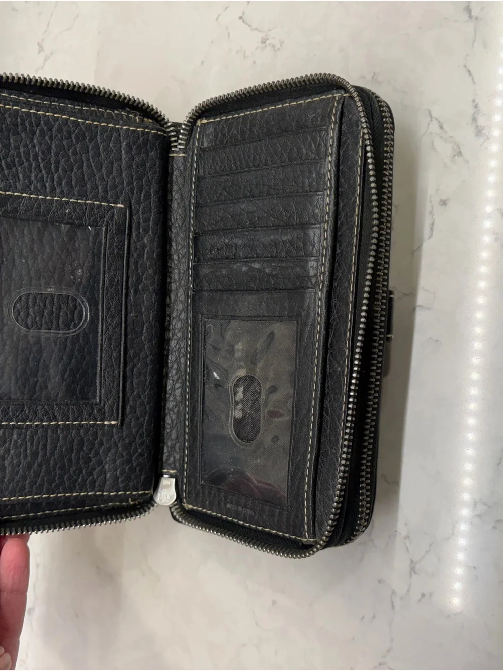 Dooney & Bourke Black Pebbled Leather Zip Card and Checkbook Holder Wallet